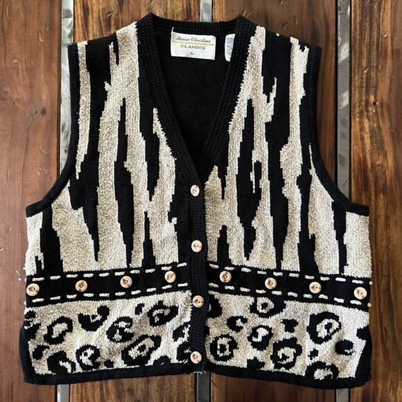 Vintage Marisa Christina Animal Print Sweater Vest L - Picture 1 of 6